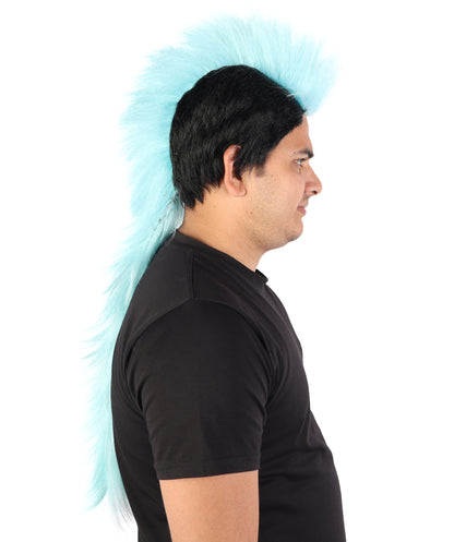 Long Tail Mohawk Wig | Two tone spiked synthetic top with extended dramatic tail and capless base | Essential for Halloween cosplay drag theater and costume events