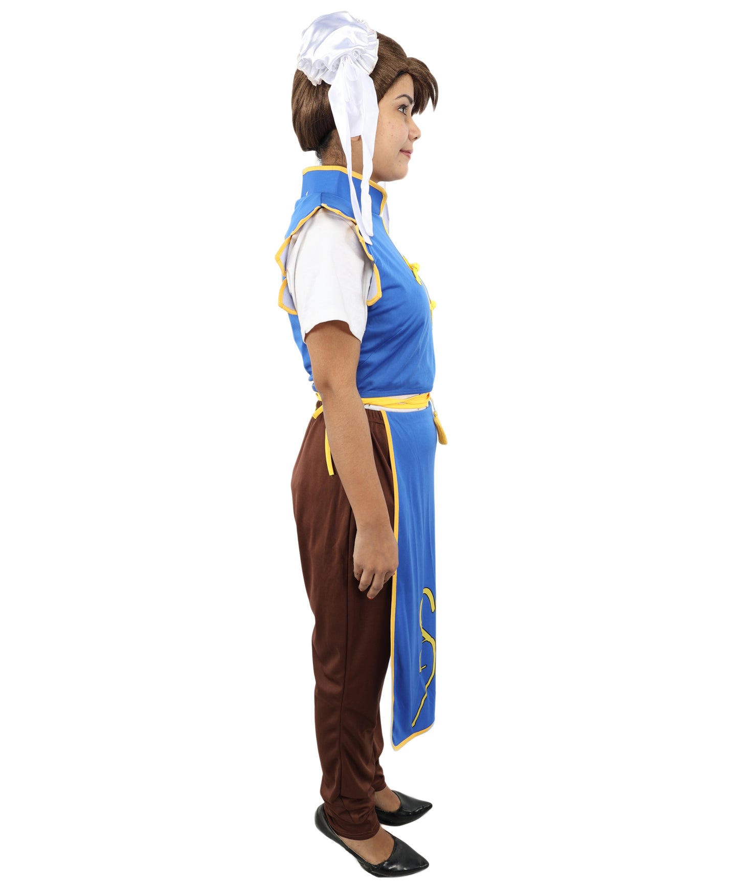 HPO Women’s Fighter Cosplay Blue and Brown Costume | Video Game Inspired Sleeveless Outfit with Top and Pant Structured Silhouette | Battle Outfit for Conventions, Parties & Roleplay
