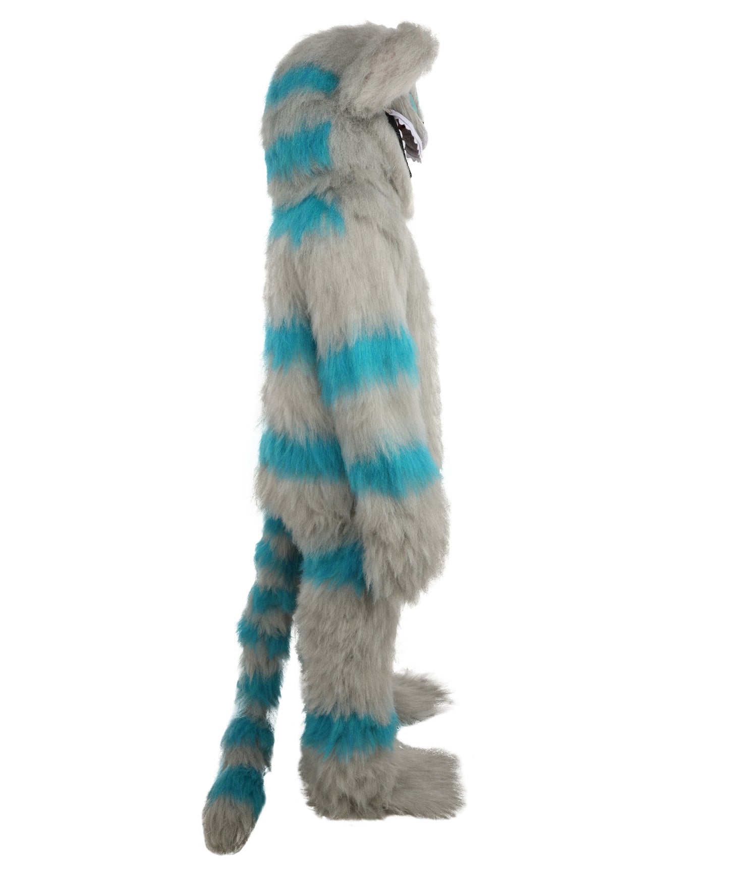 HPO Unisex Cat Mascot Aqua Blue & Ash Grey Animal Costume Bundle & Mask Set with Cap & Cloth – Striped Cartoon Character Body Suit | Outfit for Cosplay & Parties
