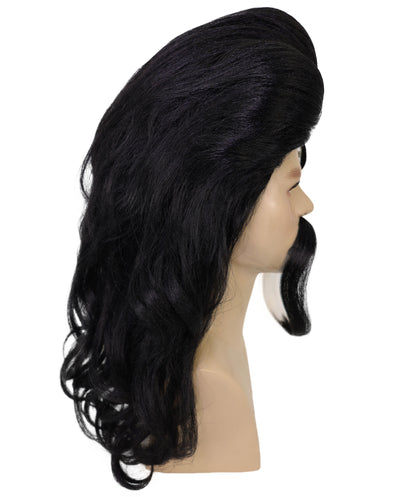 Men's Long Red Straight Handle Bar Mustache Smooth Wig | Premium Breathable Capless Cap