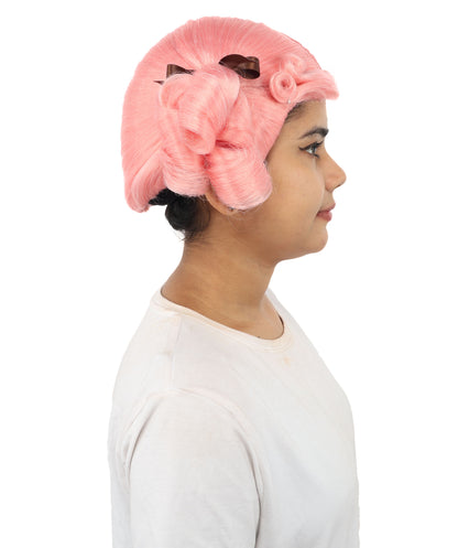 HPO Women's Golden White Mixed Curly Pigtail Wig | Messy Ringlet Twin Tails with Attached Fabric Ribbons, Synthetic Fiber & Breathable Cap | Halloween, Movie Character Roleplay, Costume Party & Theater