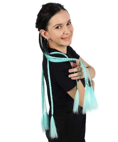 HPO Women’s Ombre Black to Cyan Braiding Hair Extensions – Crochet Synthetic Twist Hair with Elastic Loop | Soft Pre-Stretched Braids for DIY Hairstyles, Parties, and Daily Use