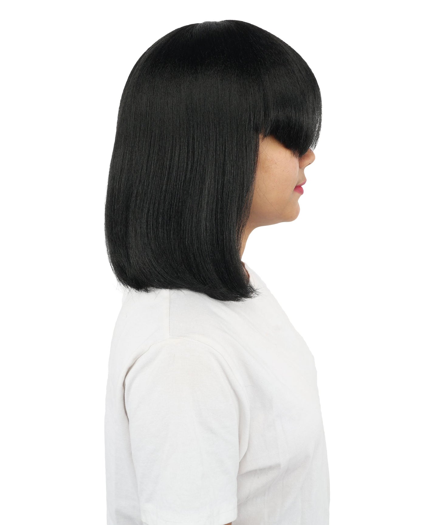 HPO Adult Women's Asymmetrical Bangs Bob Wig | Multiple Color Options | Create of synthetic fiber, sleek straight volume, breathable capless base | Party, Halloween, theater, drag, performance, costume events