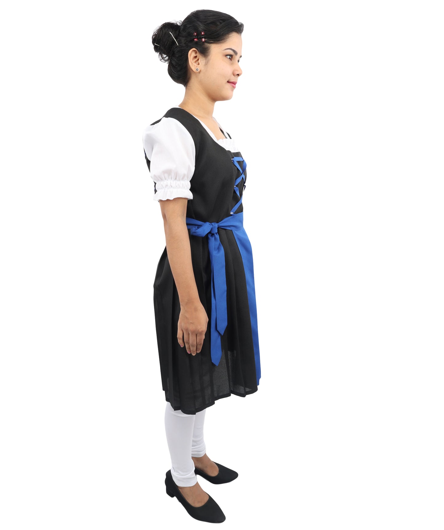 HPO Women's 3-Piece Black & Blue German Costume – Short Dress with Apron & Lace-Up Bodice