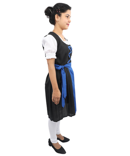 HPO Women's 3-Piece Black & Blue German Costume – Short Dress with Apron & Lace-Up Bodice