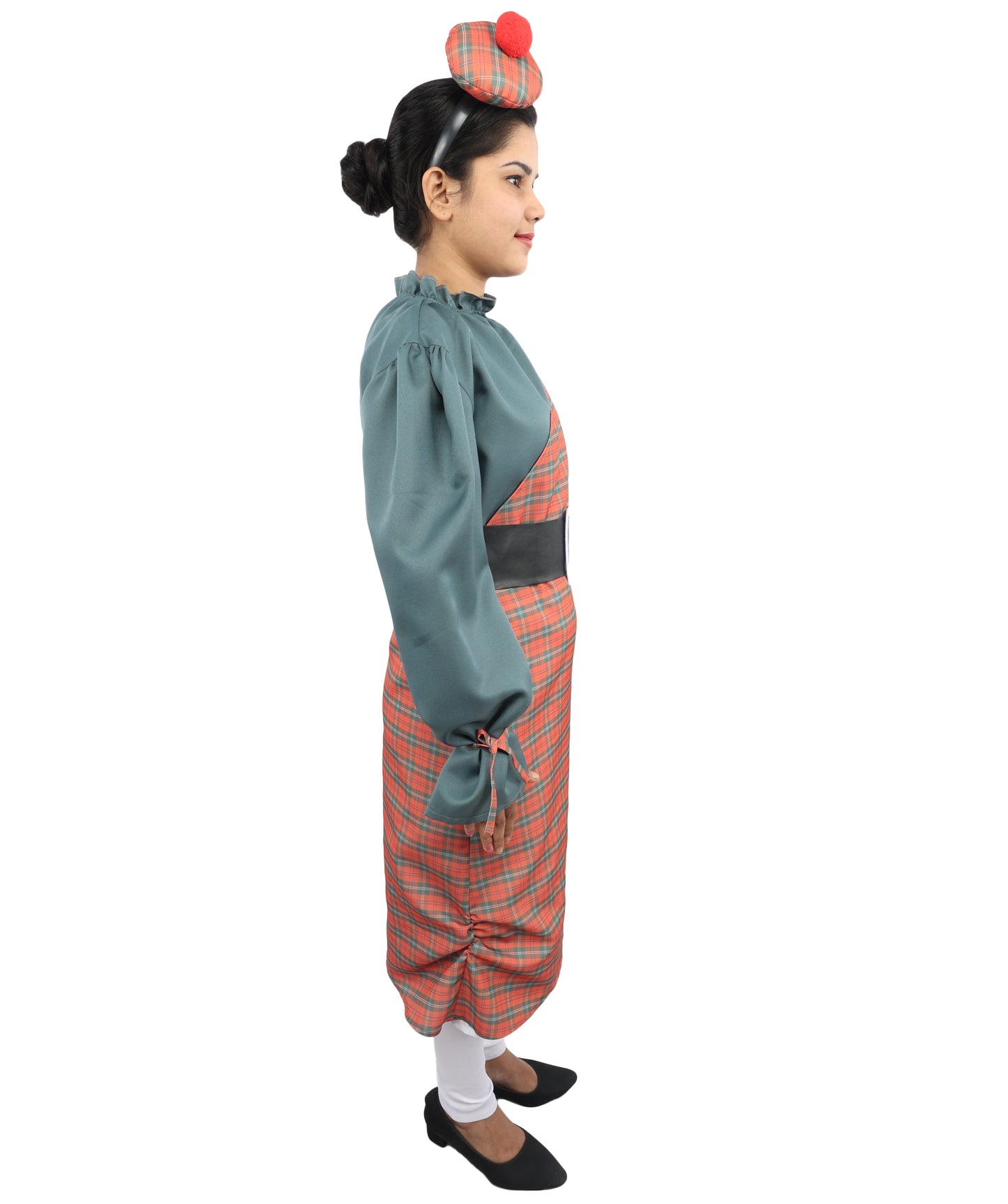 HPO Women's Scottish Girl Manor Maid Multicolor Costume - Strawberry Kilt Skirt Party Dress Outfit