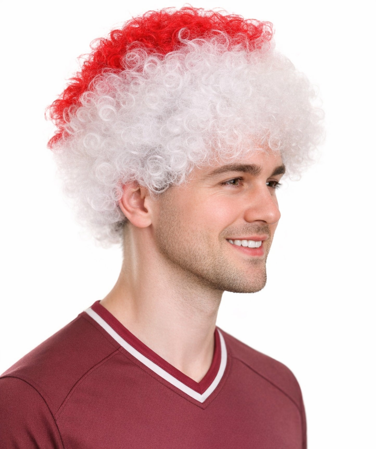 Japan Sport Afro Fun Wig | Jumbo White Red Wig