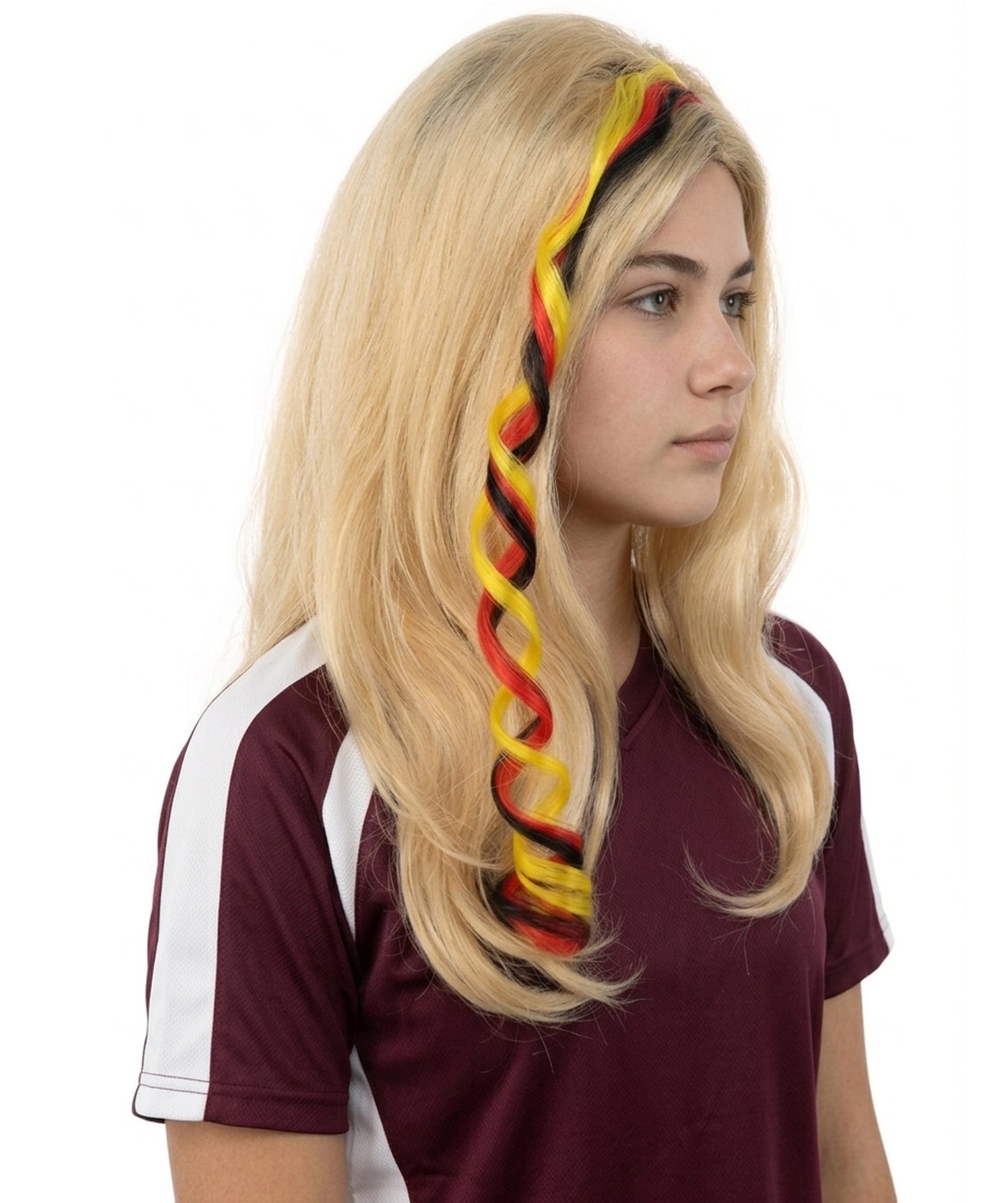 HPO Women's National Flag Hair Streak | Crafted from Flame-retardant Synthetic Febric with a textured spiral construction | Ideal for theater, drag, and costume events