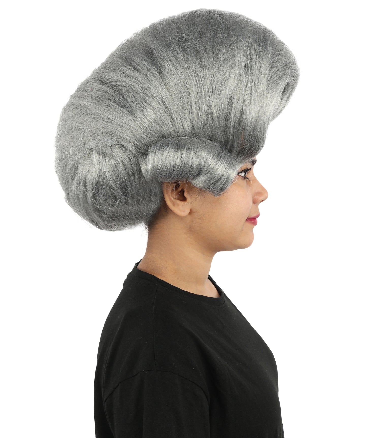 HPO Women's Architectural Beehive Wig | Monochromatic steel grey, create of synthetic fiber, massive 13-inch sculpted volume with side swirl, breathable base | Party, Halloween, theater, drag, performance, costume events