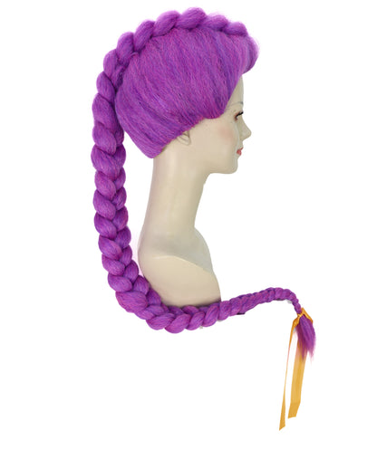 HPO Adult /Teen Women’s K-pop Demon Hunters Wig with Long Purple Fantasy Braid | Halloween Wig | Futuristic Pop Star Warrior Look