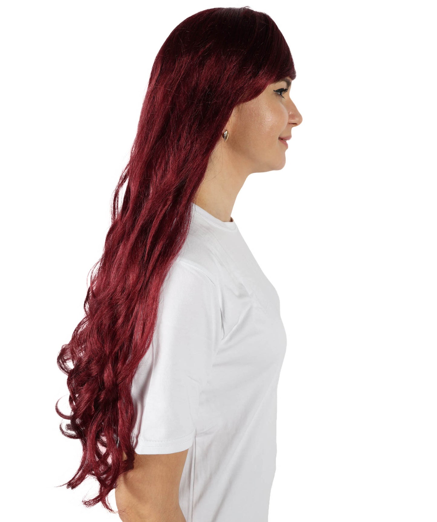 HPO Women's Multicolor Long Curly Wig with Fringe, Flame-retardant Synthetic Fiber