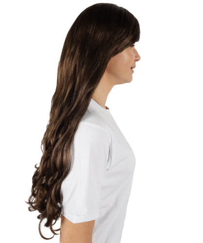 HPO Women's Multicolor Long Curly Wig with Fringe, Flame-retardant Synthetic Fiber