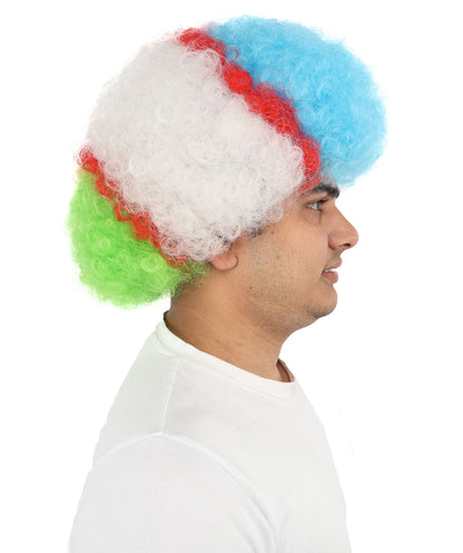 Adult Uzbekistan Flag Clown Wig – Curly Multicolor Synthetic Hair | Ideal for Parties, Parades & National Celebrations
