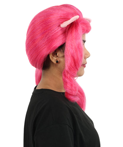 HPO Women’s 20” Pink Ponytail Wig with Cute Accessory | Fun Hairpiece for Halloween, Cosplay Parties & Roleplay | Capless Cap Design
