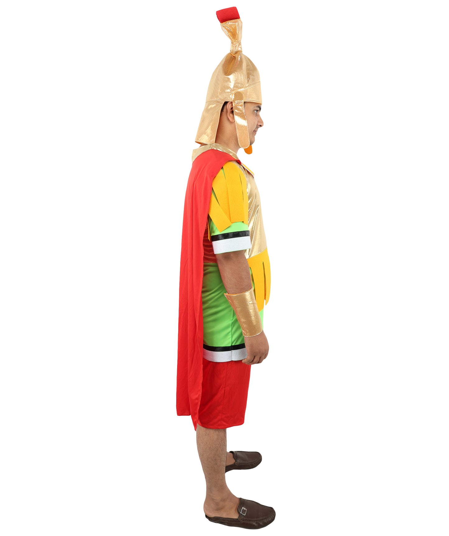 HPO Men's Roman Gladiator Multicolor Costume | Imperial Soldier Metallic Gold Breastplate Cape Tunic Pleated Pteruges Skirt | Halloween Cosplay Theater Drag Performance Costume Events