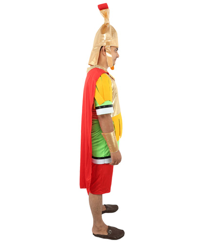 HPO Men's Roman Gladiator Multicolor Costume | Imperial Soldier Metallic Gold Breastplate Cape Tunic Pleated Pteruges Skirt | Halloween Cosplay Theater Drag Performance Costume Events