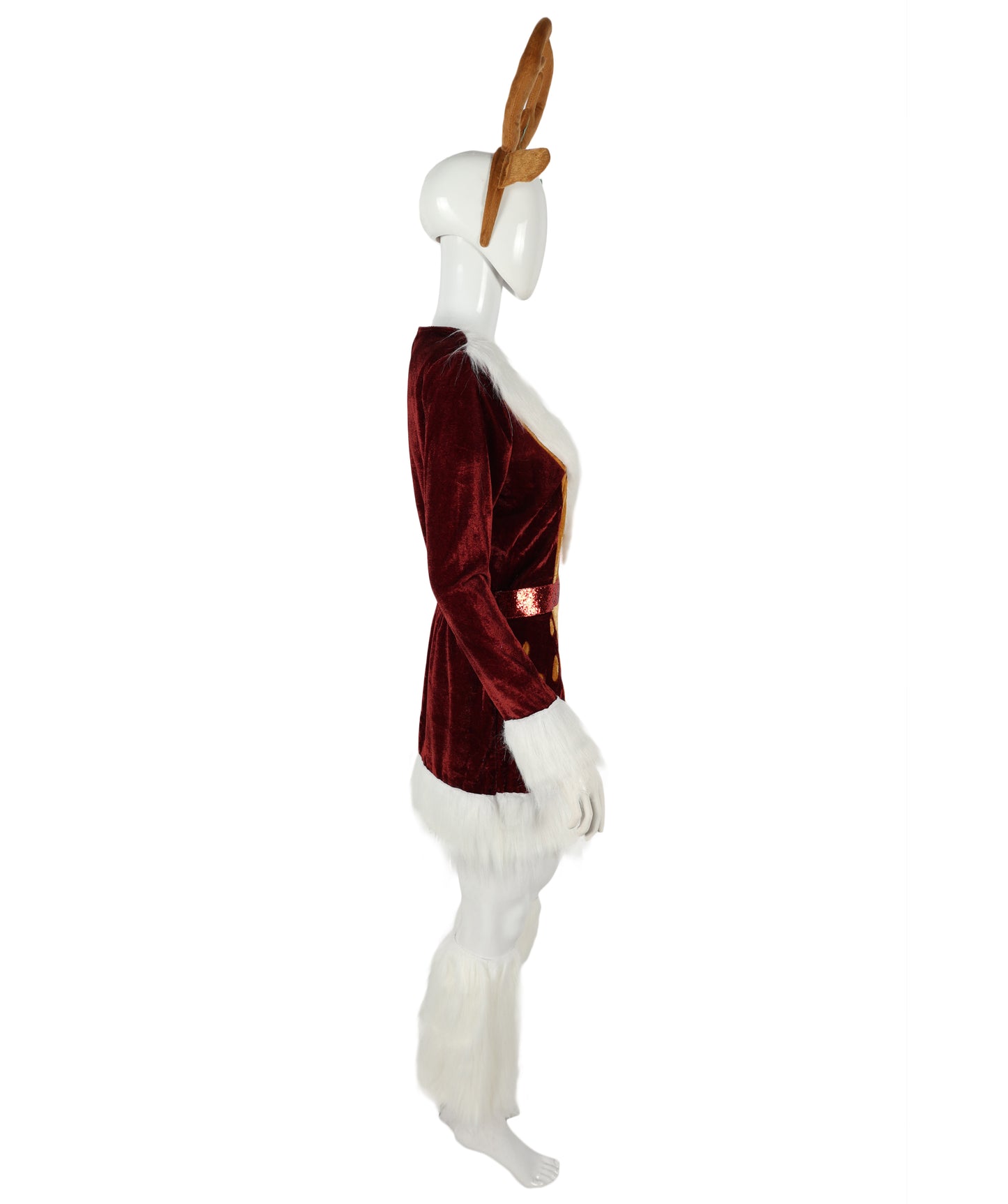 Adult Unisex Brown Reindeer Costume with Antlers and Tail | Plush Full Body Jumpsuit with White Belly | For Christmas, Holiday Parades, and Events