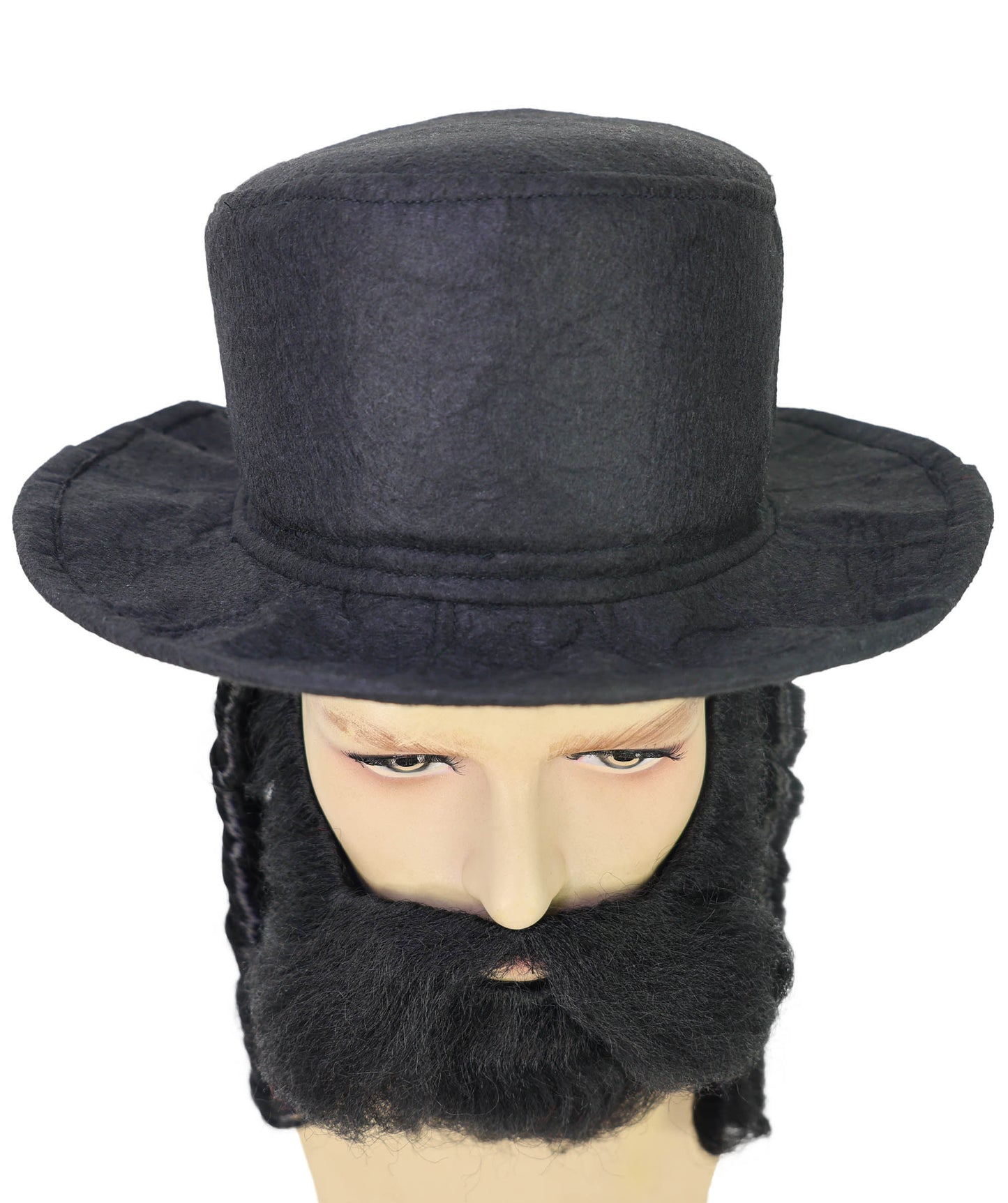 HPO Adult Men’s Traditional Beard & Hat Set with Side Curls | Fun Adult Costume Accessory | Flame-retardant Synthetic Fiber