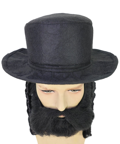 HPO Adult Men’s Traditional Beard & Hat Set with Side Curls | Fun Adult Costume Accessory | Flame-retardant Synthetic Fiber