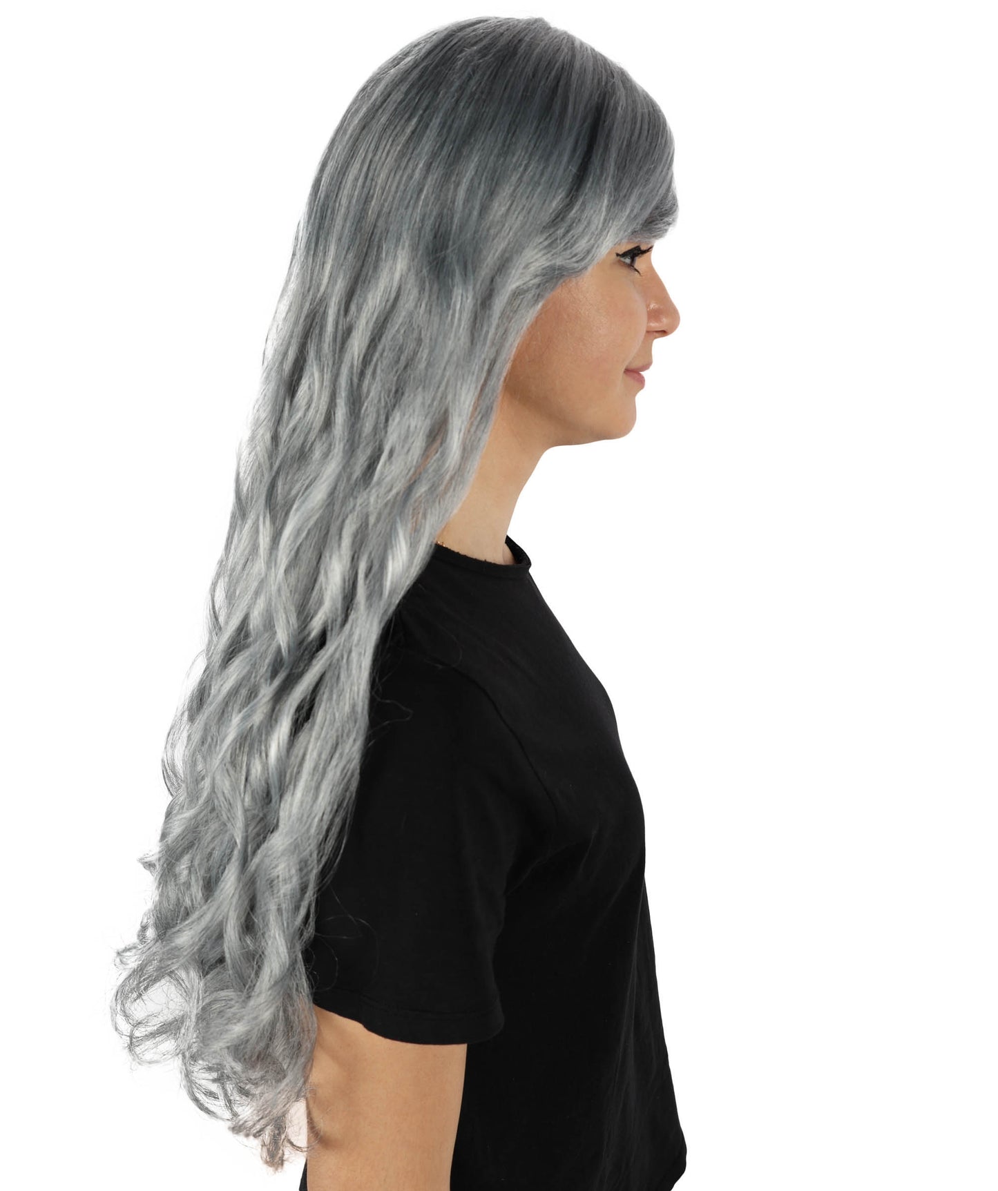 HPO Women's Multicolor Long Curly Wig with Fringe, Flame-retardant Synthetic Fiber