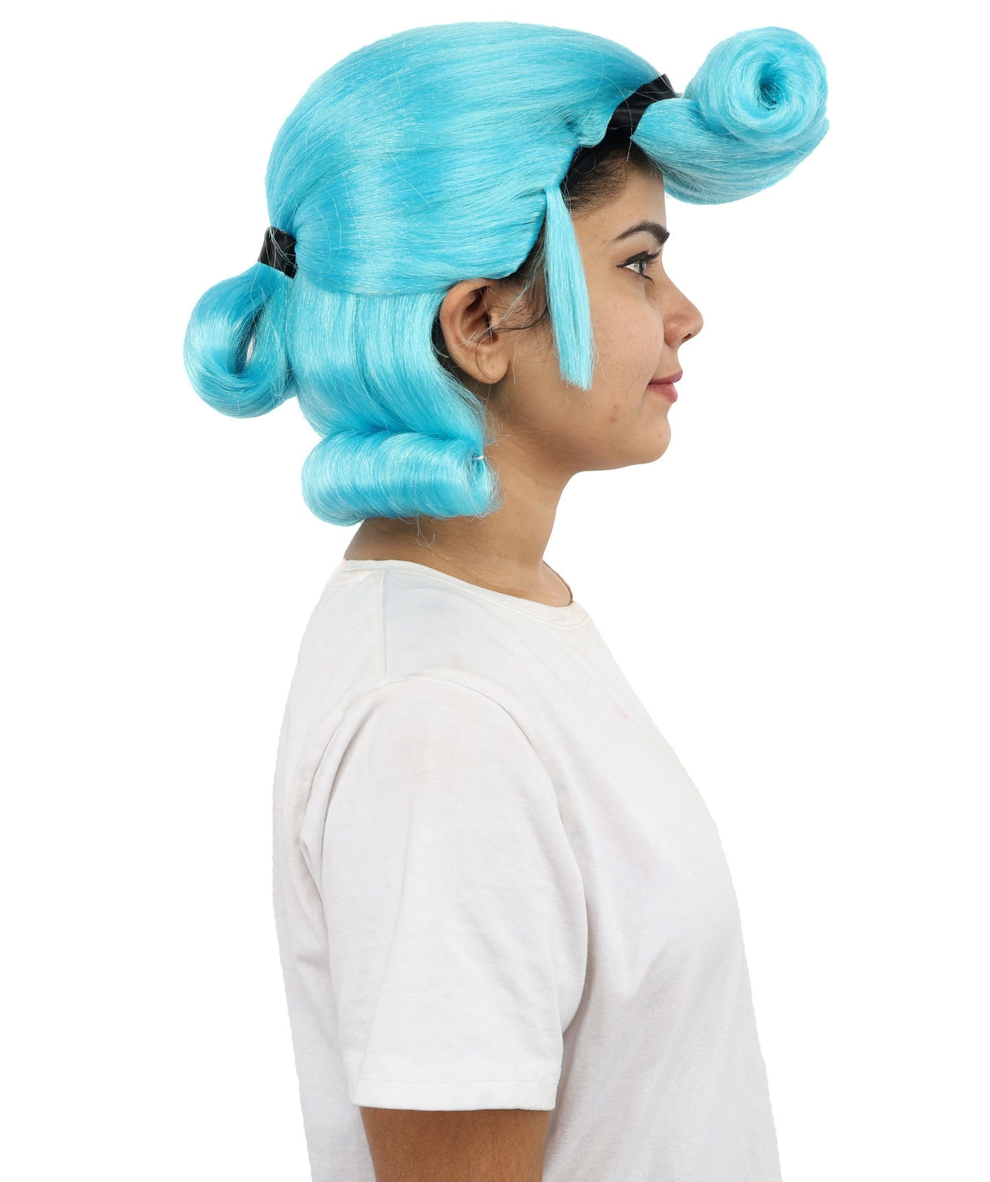 HPO Women's Light Blue Spiky Warrior Cosplay Wig with Sideburns | Bold Anime-Inspired Hairstyle | Synthetic Fiber Hairpiece for Halloween, Stage & Parties