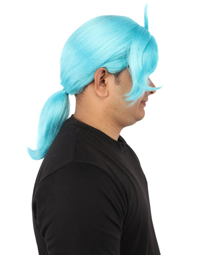 HPO Men's Golden Blonde Curtain Bang Wig | Shoulder Length Wavy Surfer Style, Heat Resistant Synthetic Fiber & Breathable Net | Halloween, Funny Roleplay, Theater, 90s Party & Costume Events