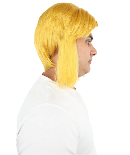 HPO Men's Fantasy Hero Wig | Short Yellow & Blonde Layered Hairstyle with Side Bangs | Synthetic Wig for Cosplay, Roleplay, Halloween & Stage