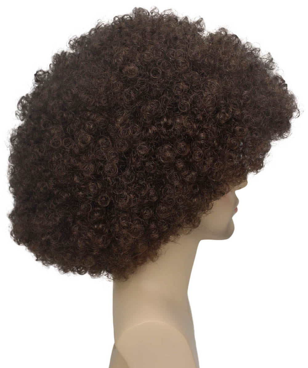 HPO Adult Unisex EG Brown Afro Wig – Classic Curly Wigs Themed Events, Perfect for 70s Disco, Halloween and Cosplay, Premium Breathable Capless Cap with Flame Retardant Synthetic Fiber Hair