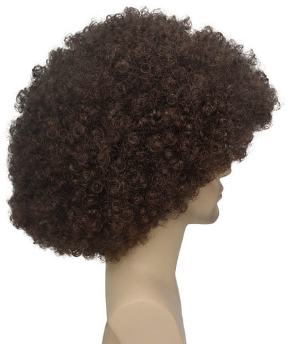 HPO Adult Unisex EG Brown Afro Wig – Classic Curly Wigs Themed Events, Perfect for 70s Disco, Halloween and Cosplay, Premium Breathable Capless Cap with Flame Retardant Synthetic Fiber Hair