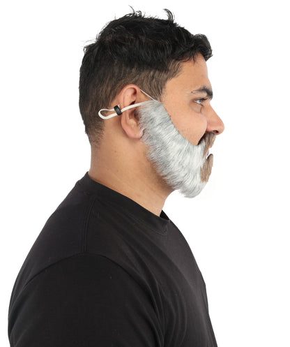 HPO Men's Short Beard & Mustache | Flame-Retardant Synthetic Fiber With Capless Cap | Ideal For Theater, Halloween And Cosplay