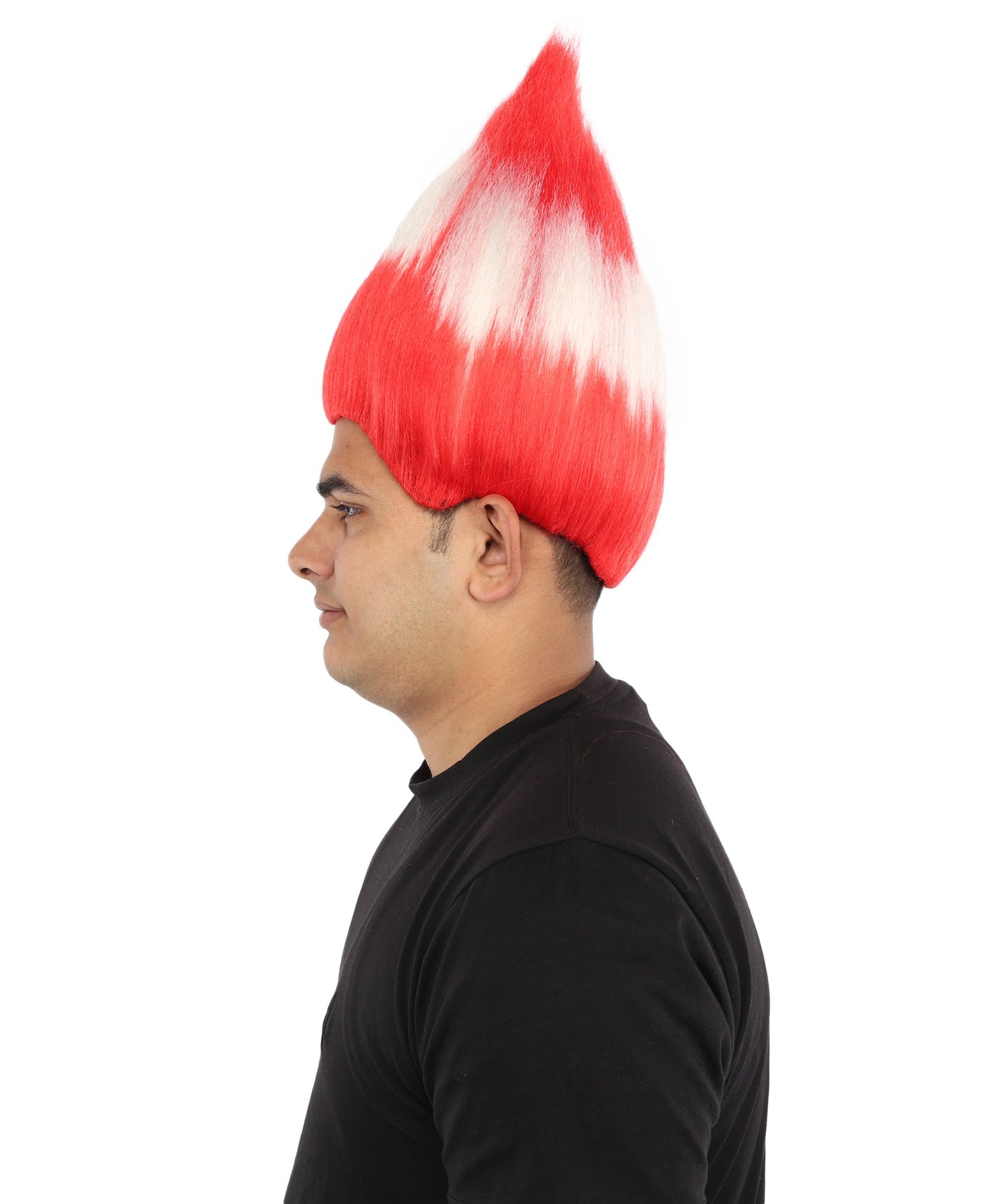 HPO Unisex Austria Flag Troll Wig | 15 Inch Upright Spiked Red White Stripe Design | Sports Event National Holiday Parade Soccer Match Fan Gear