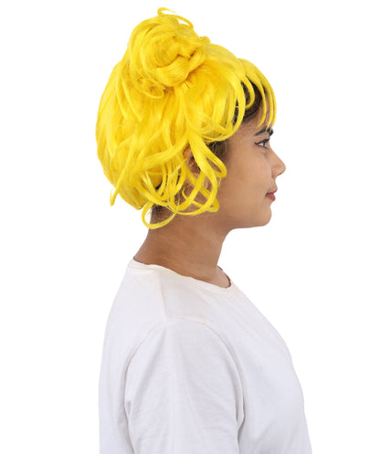 HPO Adult Women’s Messy Twin Bun Wig with Graphic Bangs | Multiple Color Options | Edgy Wig for Cosplay, Fashion Events, Halloween & Stage Wear | Adjustable Cap, Lightweight Synthetic Fiber