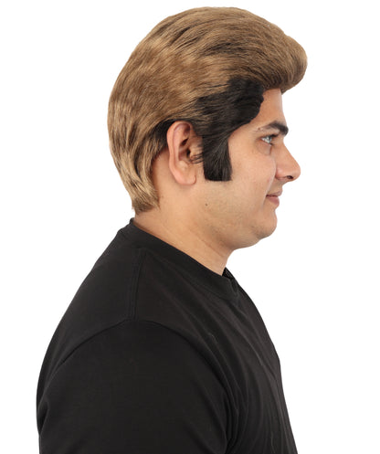 HPO Men's Fighter Pompadour Wig | Ash brown tone, create of synthetic fiber, swept-back voluminous texture, breathable capless cap | Party, Halloween, theater, drag, performance, costume events