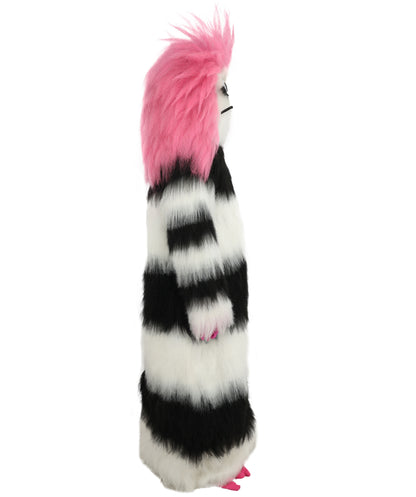 HPO Unisex Spiky Monster Headwear Costume Bundle & Mask Set | Pink spiked top with black and white striped body voluminous flame-retardant synthetic fiber mask construction | Party, Halloween, cosplay, theater, drag, performance, costume events