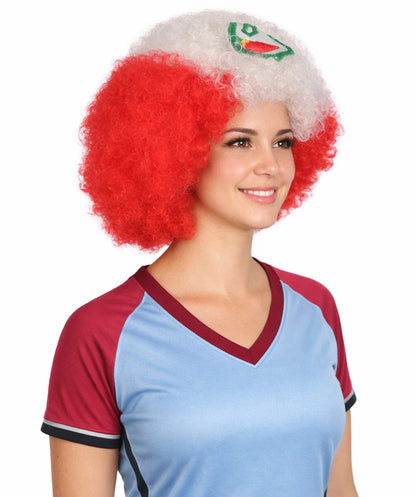 Peru Flag Sport Afro Wig | Jumbo White Red Wig