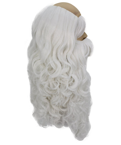 HPO Men's White Santa Wig and Beard Set – Fake Mustache, Long Beard & Eyebrows | Christmas Character Accessories for Stage, Cosplay & Holiday Dress-Up