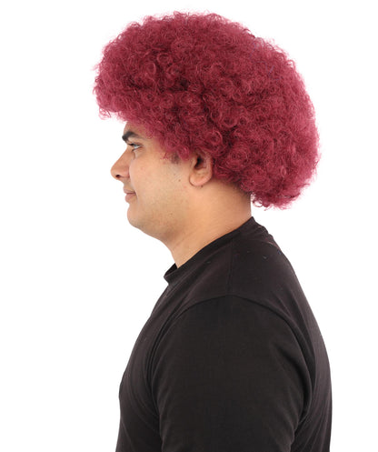 HPO Unisex Qatar Flag-Inspired Curly Maroon & White Sport Clown Wig – Voluminous Curl with Standard Cap | National Colors for Sports, Festivals & Cosplay