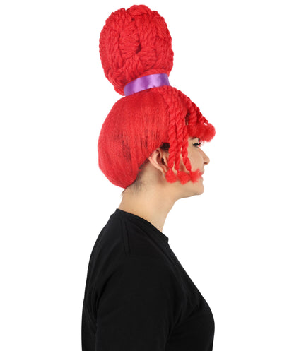 HPO Women's Popular Animated Movie Maroon Big Bun Red Wig  | Halloween Wig | Flame-retardant Synthetic Fiber