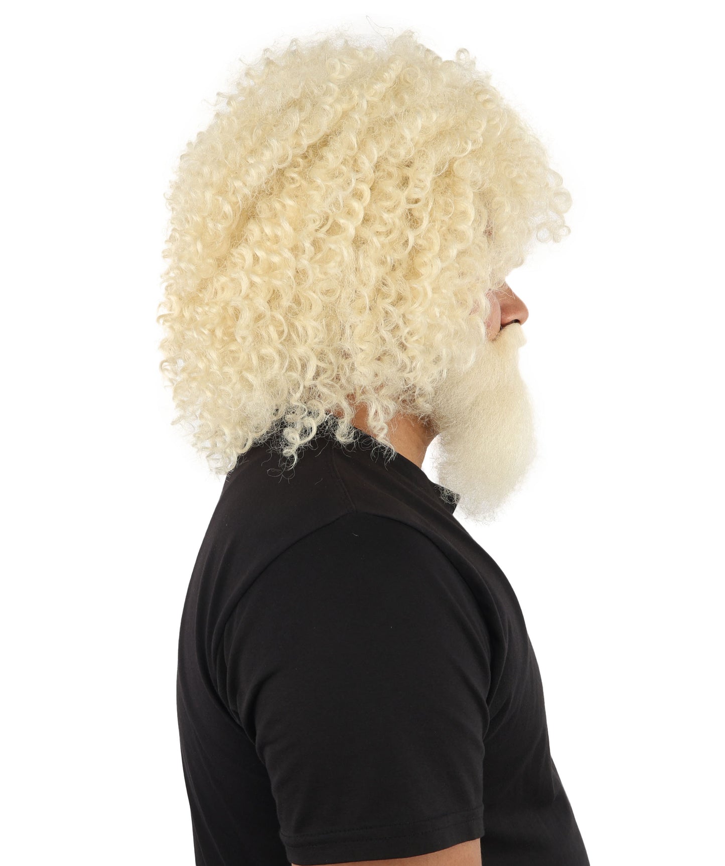 HPO Men's Wild Caveman Orange Wig Beard & Mustache Set | Massive Frizzy Orange Afro and Full Beard Set with Messy Texture | Prehistoric Costume, Viking Cosplay, Halloween, and Funny Party Props