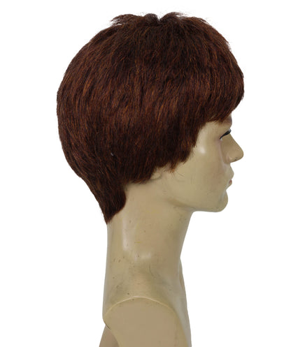 Adults 60s Brown Bowlcut Retro Shaggy Wig | Shaggy Boyband Style Costume Hairpiece for Parties | Flame-retardant Synthetic Fiber