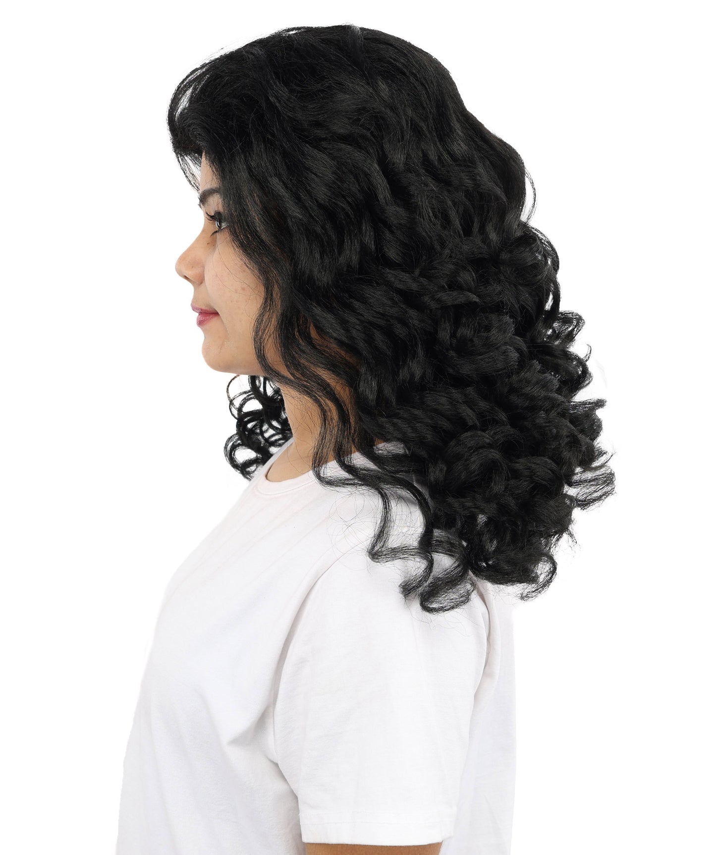 HPO Women’s 16-Inch Medium-Length Black Wig with Soft Curls | Ideal forCosplay, and Themed Events | Elegant, Versatile Hairpiece for Various Looks