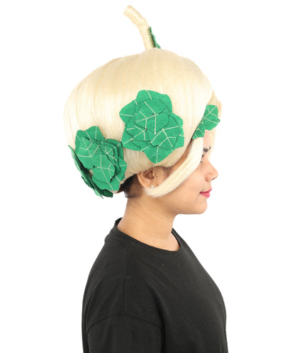 HPO Adult Women's Sculpted Pumpkin Show Wig | Multiple Color Options | Create of synthetic fiber, massive spherical updo with green leaf accents, breathable base | Halloween, theater, drag, performance, party, costume events