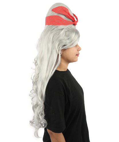 HPO Women’s Retro Beehive Wig with Red Bow | Multicolor Options | Extra Long Wavy Fancy Dress Accessory | Fancy Dress Accessory | Celebrity-Inspired Hair for Halloween, Cosplay & Music Tribute Parties