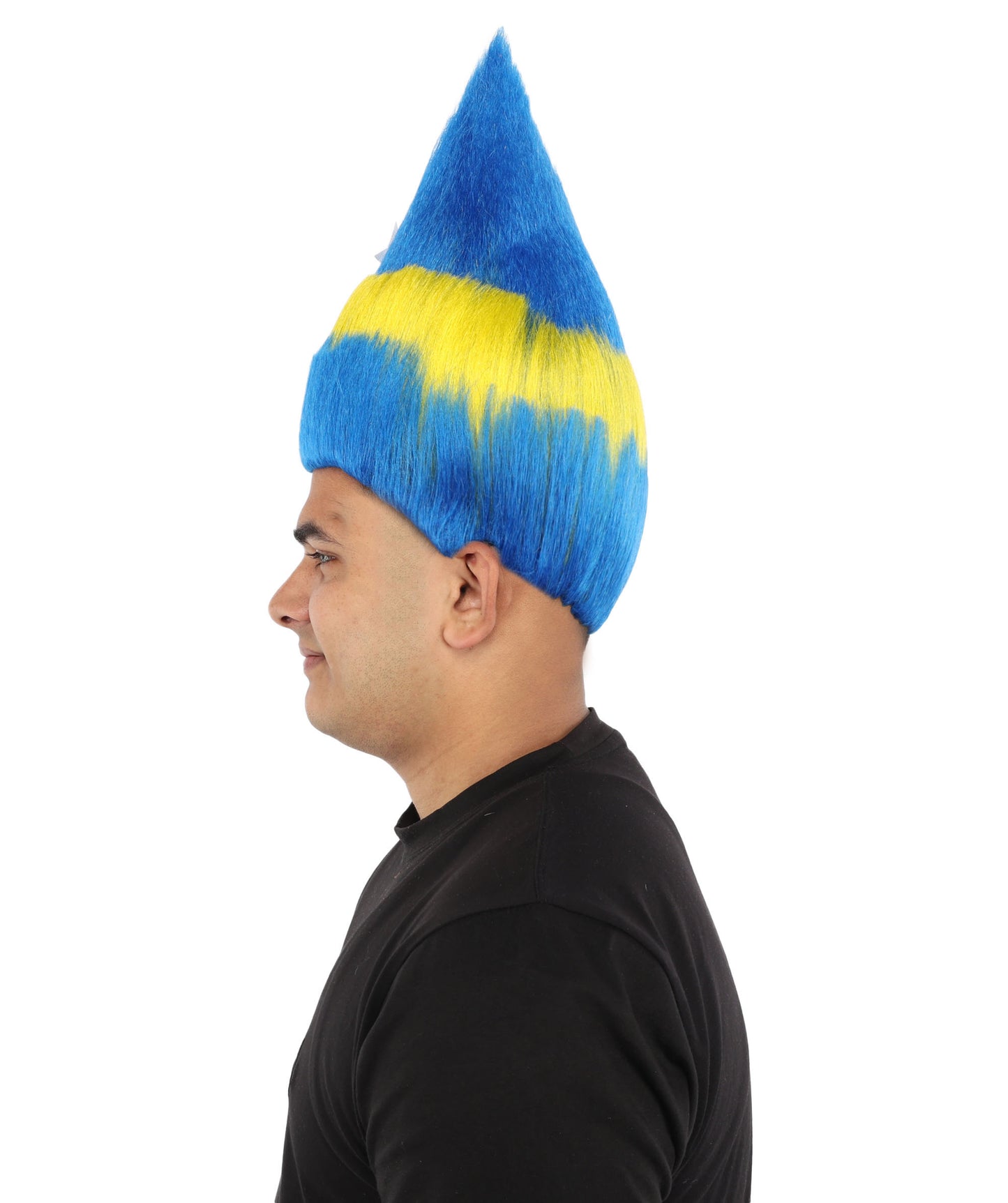 HPO Unisex Curacao Flag Multicolor Troll Wig | 15 Inch Upright Spiked Texture Breathable Fit | Sports Event National Holiday Parade Soccer Match Fan Gear