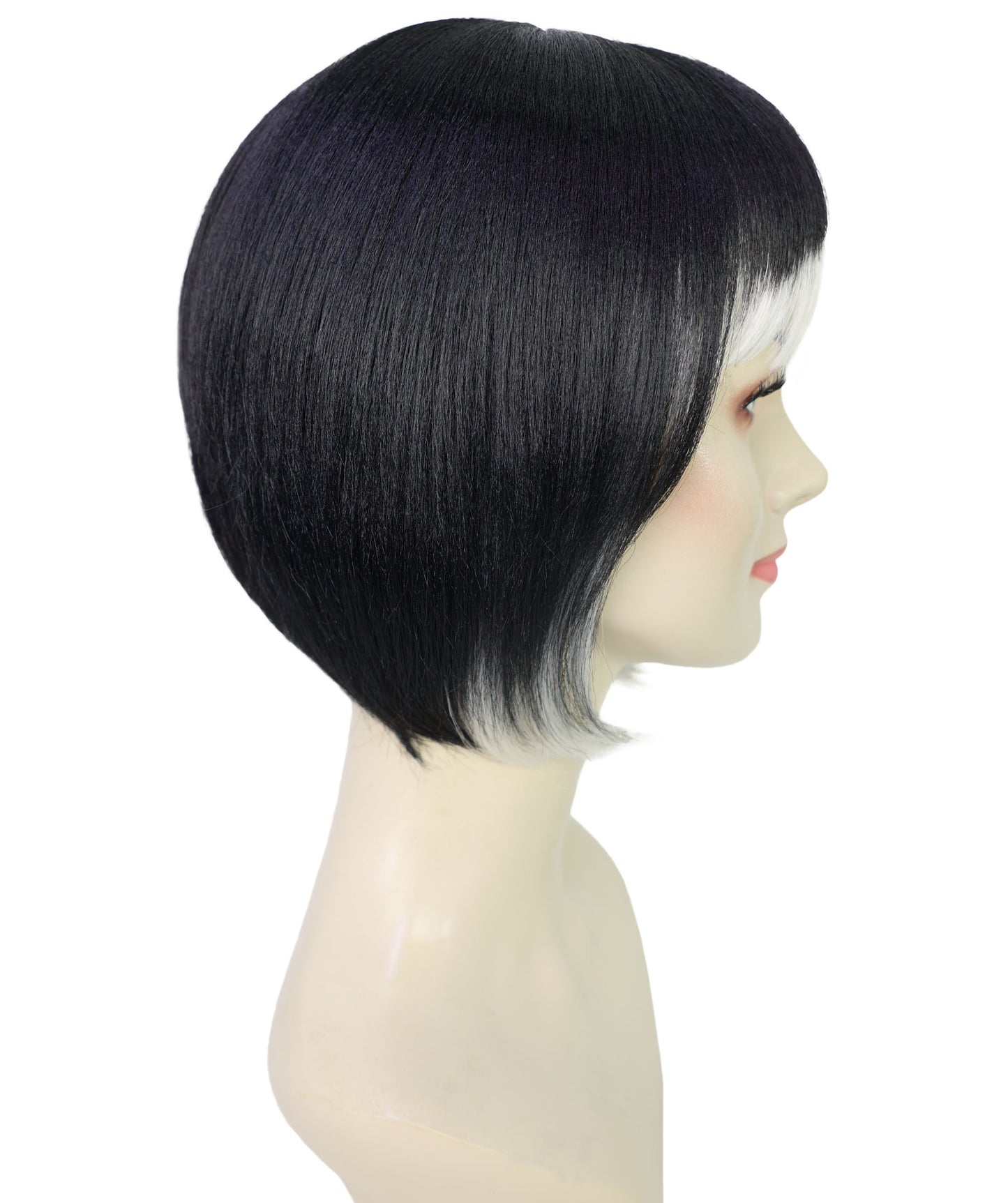 HPO Women's Black & White Carnival Halloween Roleplay Wig | Flame-resistant Synthetic Fiber with Capless Cap| Ideal for party, Halloween, cosplay, theater, drag, performance, costume events