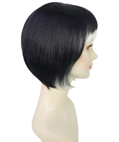 HPO Women's Black & White Carnival Halloween Roleplay Wig | Flame-resistant Synthetic Fiber with Capless Cap| Ideal for party, Halloween, cosplay, theater, drag, performance, costume events