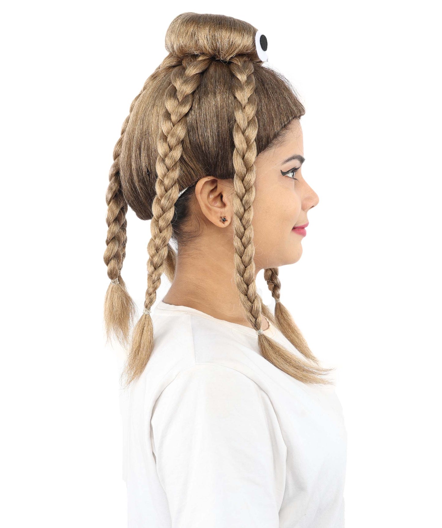 HPO Women's Spider Bun Braided wig | Brown, created of flame-retardant synthetic fiber, novelty spider shape with woven legs, capless base | Halloween, novelty events, party, drag