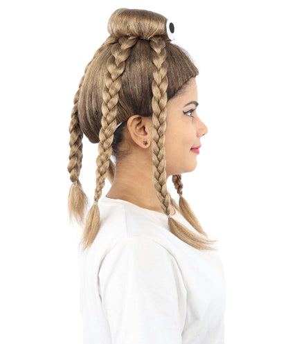 HPO Women's Spider Bun Braided wig | Brown, created of flame-retardant synthetic fiber, novelty spider shape with woven legs, capless base | Halloween, novelty events, party, drag