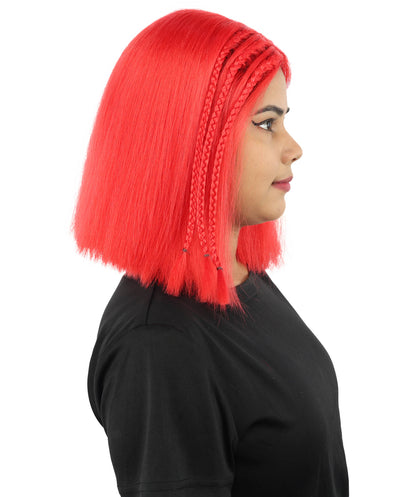 HPO Celebrity-Style 11 Inch Green Rooted Blonde Front Braided Straight Wig | Shoulder-Length Fun, Bold, and Stylish Hairpiece  | Ideal for Halloween, Cosplay, and Themed Parties