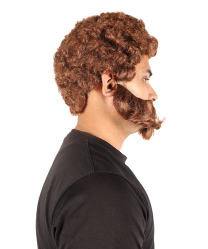 HPO Men's Brown Wig Set with Muttonchop Beard and Mustache | Halloween Wig | Flame-retardant Synthetic Fiber